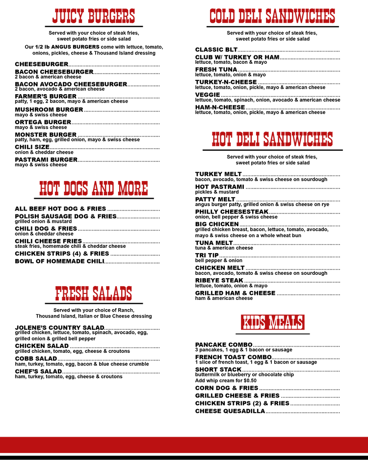 Menu 2 Jolene's Country Kitchen